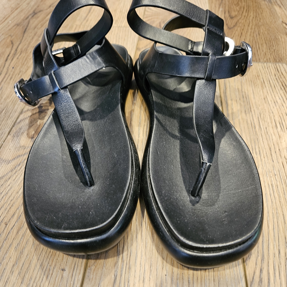 ZARA Black Leather Women's Sandals - Size 41